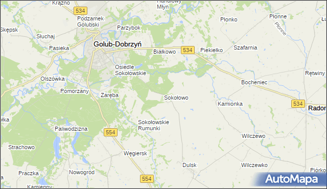 mapa Sokołowo gmina Golub-Dobrzyń, Sokołowo gmina Golub-Dobrzyń na mapie Targeo