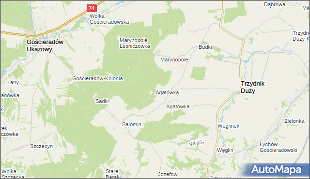 mapa Agatówka gmina Gościeradów, Agatówka gmina Gościeradów na mapie Targeo