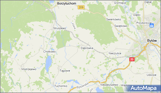 mapa Dąbrówka gmina Borzytuchom, Dąbrówka gmina Borzytuchom na mapie Targeo