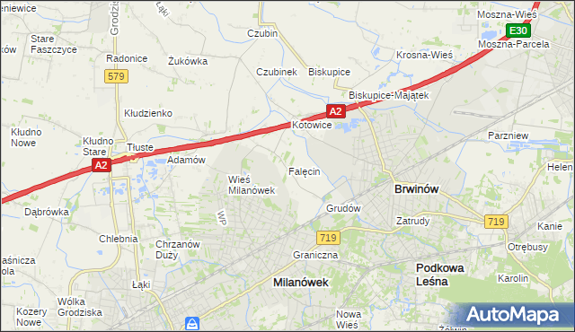 mapa Falęcin gmina Brwinów, Falęcin gmina Brwinów na mapie Targeo