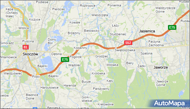 mapa Grodziec gmina Jasienica, Grodziec gmina Jasienica na mapie Targeo