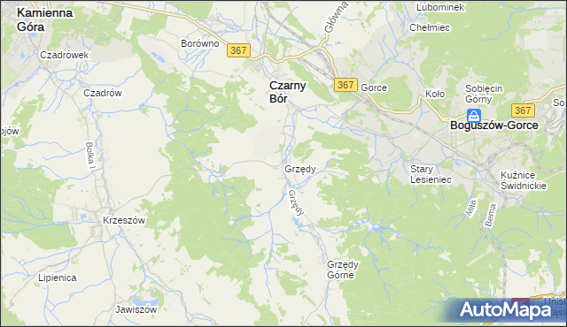 mapa Grzędy gmina Czarny Bór, Grzędy gmina Czarny Bór na mapie Targeo