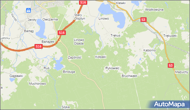 mapa Kołpaki gmina Purda, Kołpaki gmina Purda na mapie Targeo