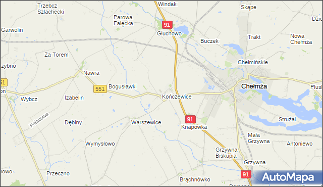 mapa Kończewice gmina Chełmża, Kończewice gmina Chełmża na mapie Targeo