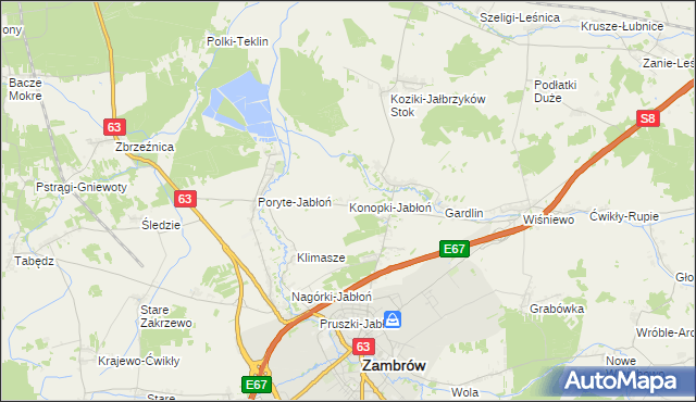 mapa Konopki-Jabłoń, Konopki-Jabłoń na mapie Targeo