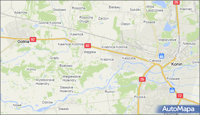 mapa Kraśnica gmina Golina, Kraśnica gmina Golina na mapie Targeo