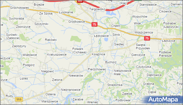 mapa Książnice gmina Gdów, Książnice gmina Gdów na mapie Targeo