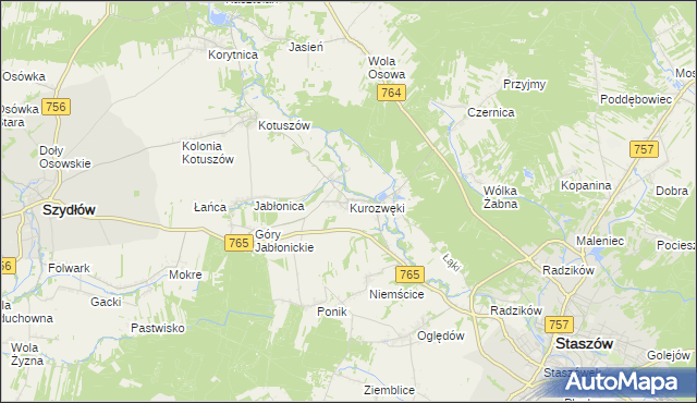 mapa Kurozwęki, Kurozwęki na mapie Targeo