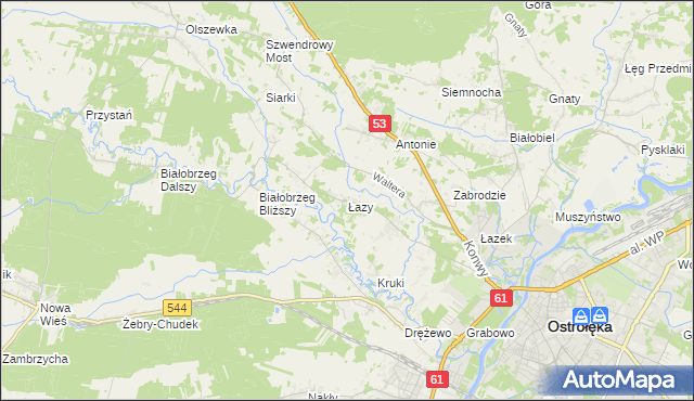 mapa Łazy gmina Olszewo-Borki, Łazy gmina Olszewo-Borki na mapie Targeo