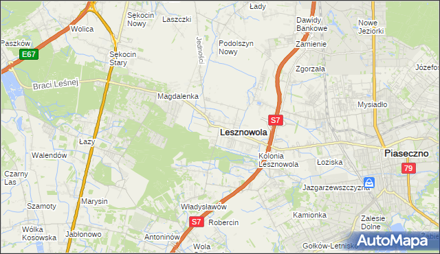 mapa Lesznowola powiat piaseczyński, Lesznowola powiat piaseczyński na mapie Targeo