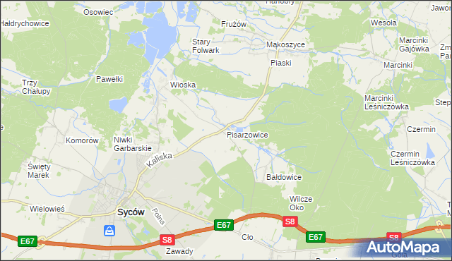 mapa Pisarzowice gmina Kobyla Góra, Pisarzowice gmina Kobyla Góra na mapie Targeo