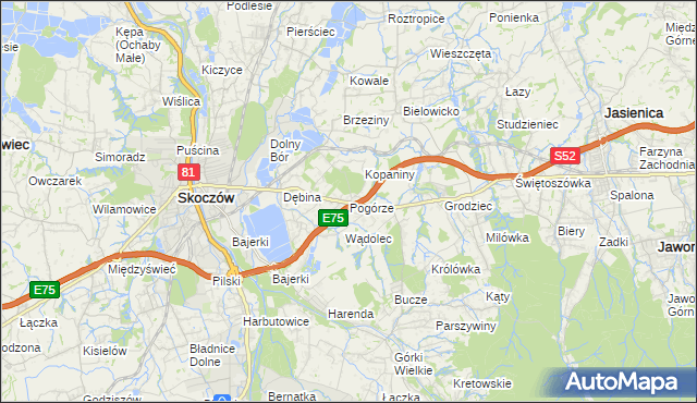 mapa Pogórze gmina Skoczów, Pogórze gmina Skoczów na mapie Targeo