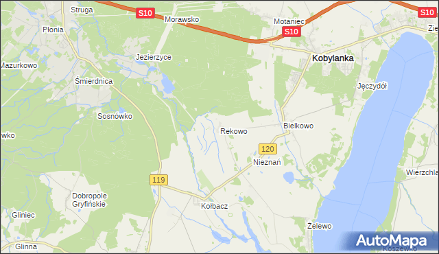 mapa Rekowo gmina Kobylanka, Rekowo gmina Kobylanka na mapie Targeo