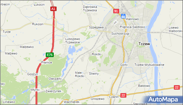 mapa Rokitki gmina Tczew, Rokitki gmina Tczew na mapie Targeo