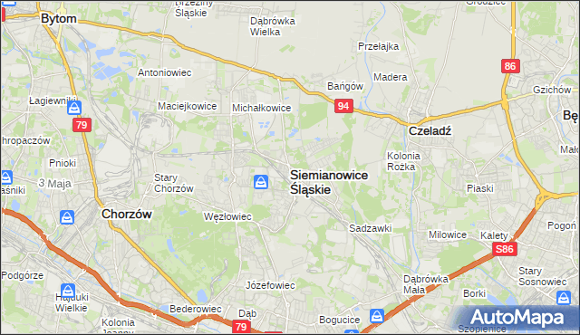 mapa Siemianowice Śląskie, Siemianowice Śląskie na mapie Targeo