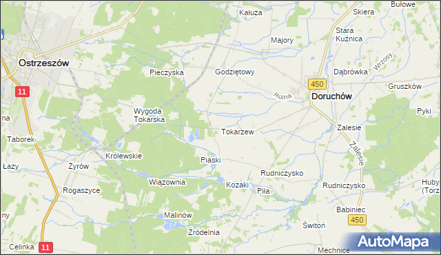 mapa Tokarzew gmina Doruchów, Tokarzew gmina Doruchów na mapie Targeo