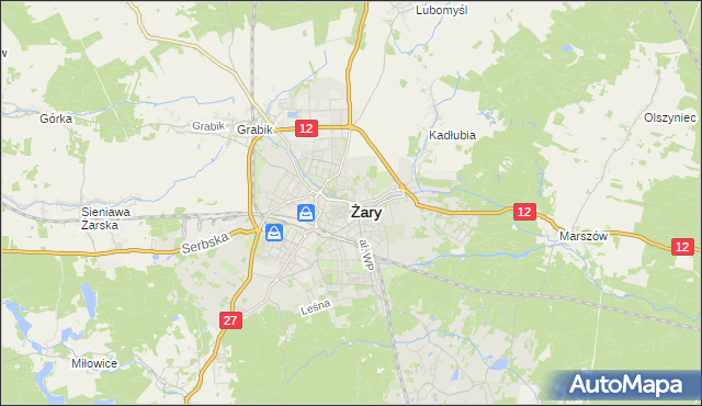 mapa Żary, Żary na mapie Targeo