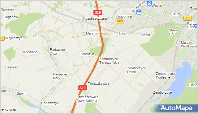 mapa Zemborzyce Tereszyńskie, Zemborzyce Tereszyńskie na mapie Targeo