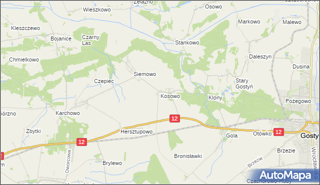 mapa Kosowo gmina Gostyń, Kosowo gmina Gostyń na mapie Targeo