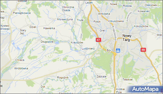 mapa Ludźmierz, Ludźmierz na mapie Targeo