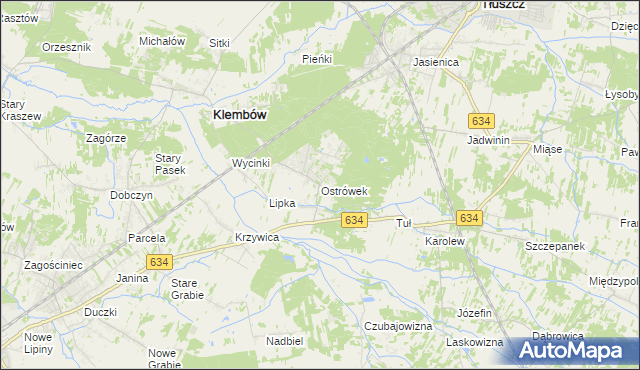 mapa Ostrówek gmina Klembów, Ostrówek gmina Klembów na mapie Targeo