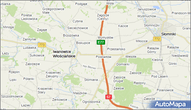 mapa Poskwitów, Poskwitów na mapie Targeo