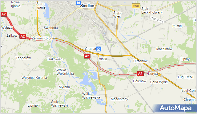 mapa Białki gmina Siedlce, Białki gmina Siedlce na mapie Targeo