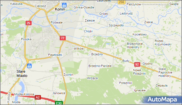 mapa Brzeźno gmina Krzymów, Brzeźno gmina Krzymów na mapie Targeo