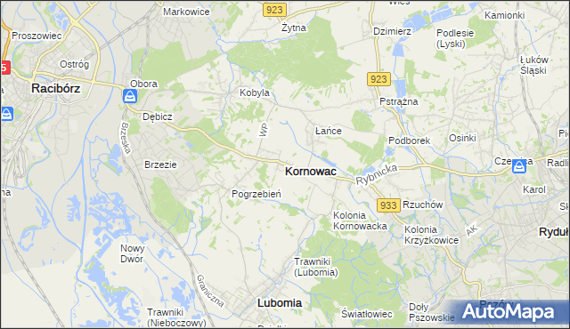 mapa Kornowac, Kornowac na mapie Targeo