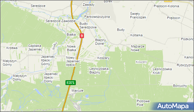 mapa Koszary gmina Iłża, Koszary gmina Iłża na mapie Targeo