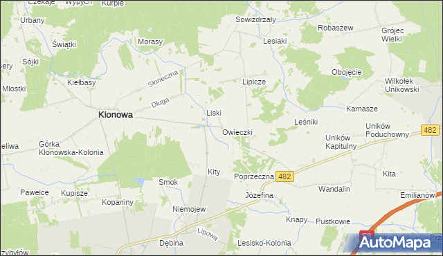 mapa Owieczki gmina Klonowa, Owieczki gmina Klonowa na mapie Targeo