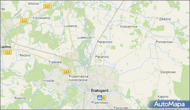 mapa Pękanino gmina Białogard, Pękanino gmina Białogard na mapie Targeo