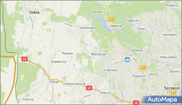 mapa Bezrzecze, Bezrzecze na mapie Targeo