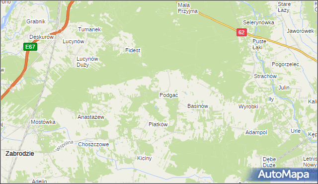 mapa Podgać gmina Zabrodzie, Podgać gmina Zabrodzie na mapie Targeo