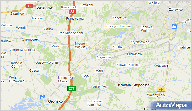 mapa Augustów gmina Kowala, Augustów gmina Kowala na mapie Targeo