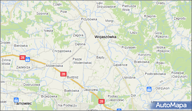 mapa Bajdy gmina Wojaszówka, Bajdy gmina Wojaszówka na mapie Targeo