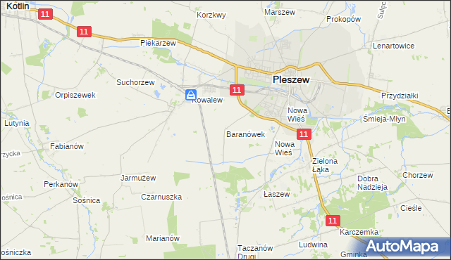 mapa Baranówek gmina Pleszew, Baranówek gmina Pleszew na mapie Targeo