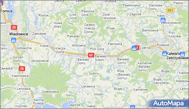 mapa Barwałd Średni, Barwałd Średni na mapie Targeo