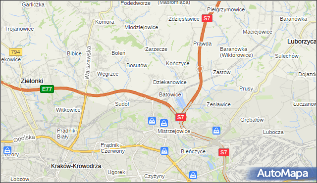 mapa Batowice, Batowice na mapie Targeo