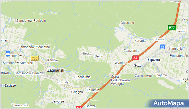 mapa Belno gmina Zagnańsk, Belno gmina Zagnańsk na mapie Targeo