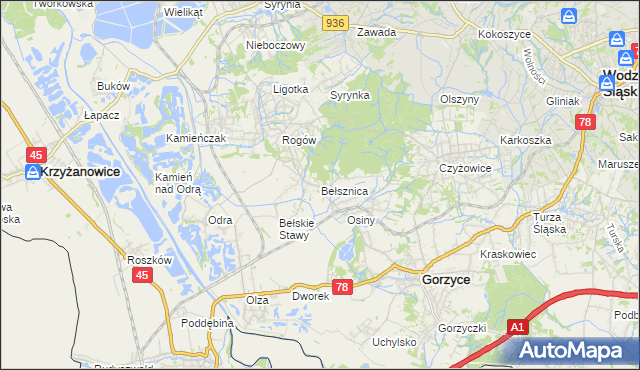 mapa Bełsznica, Bełsznica na mapie Targeo