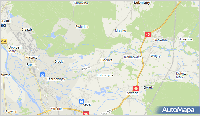 mapa Biadacz gmina Łubniany, Biadacz gmina Łubniany na mapie Targeo