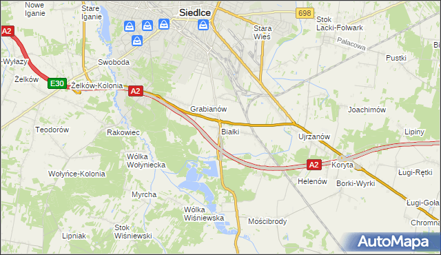 mapa Białki gmina Siedlce, Białki gmina Siedlce na mapie Targeo