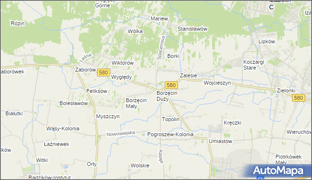 mapa Borzęcin Duży, Borzęcin Duży na mapie Targeo