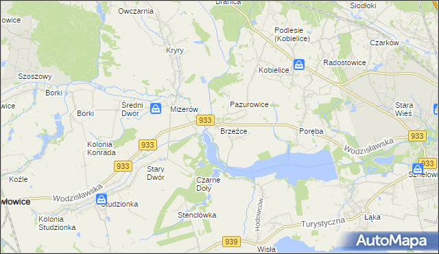 mapa Brzeźce gmina Pszczyna, Brzeźce gmina Pszczyna na mapie Targeo