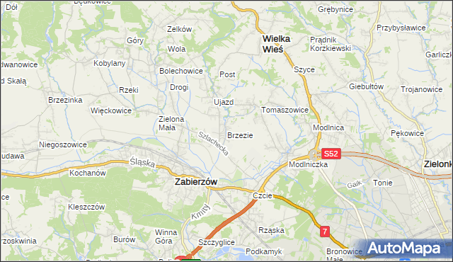 mapa Brzezie gmina Zabierzów, Brzezie gmina Zabierzów na mapie Targeo