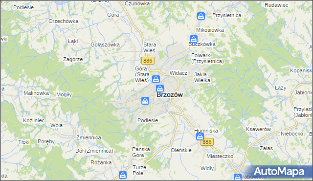 mapa Brzozów, Brzozów na mapie Targeo