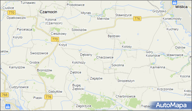 mapa Charzowice, Charzowice na mapie Targeo