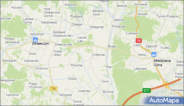 mapa Chełmce gmina Strawczyn, Chełmce gmina Strawczyn na mapie Targeo