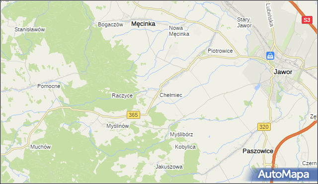 mapa Chełmiec gmina Męcinka, Chełmiec gmina Męcinka na mapie Targeo